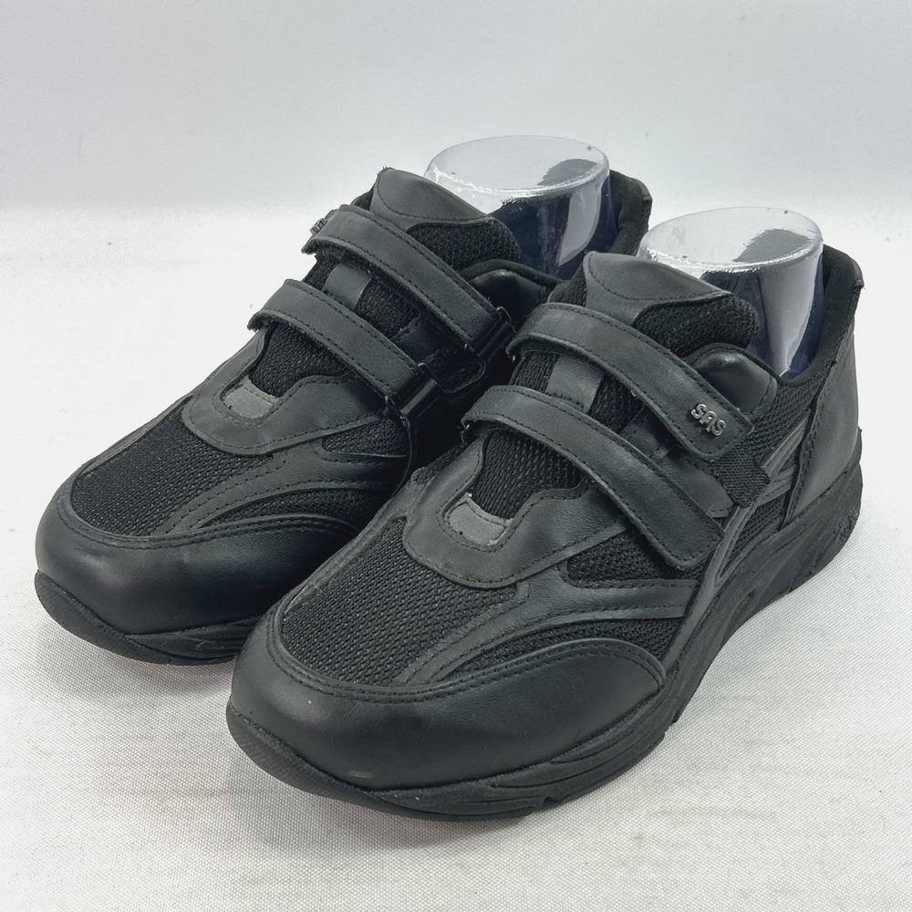 SAS TMV Walking Shoe Women's Size 7.5 W Black Leather Comfort Orthotic Sneakers